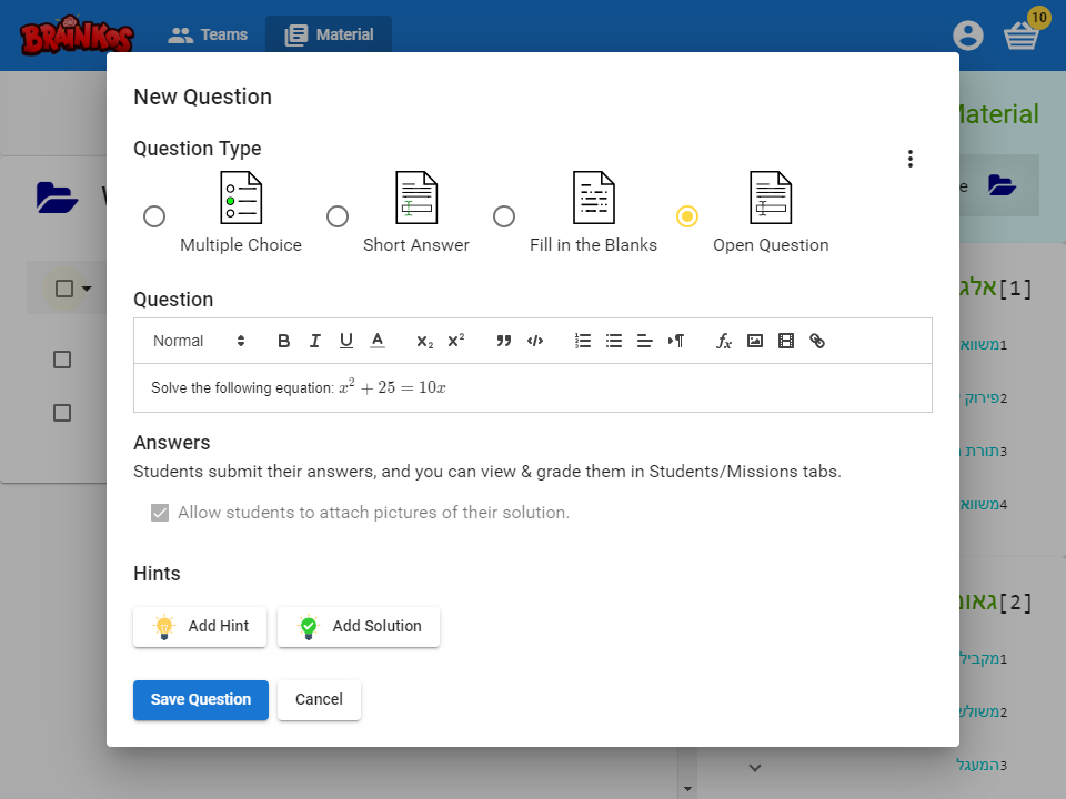 Open Question question type